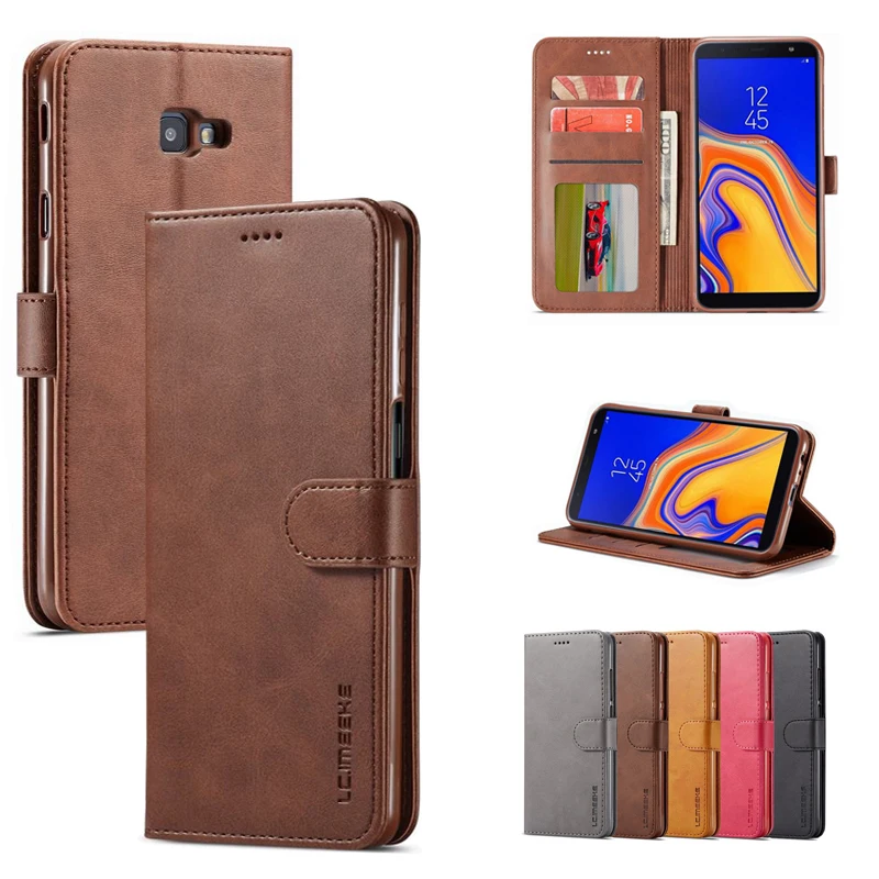 Чехол книжка для Samsung Galaxy J4 J6 Plus Роскошный кожаный бумажник с магнитной застежкой
