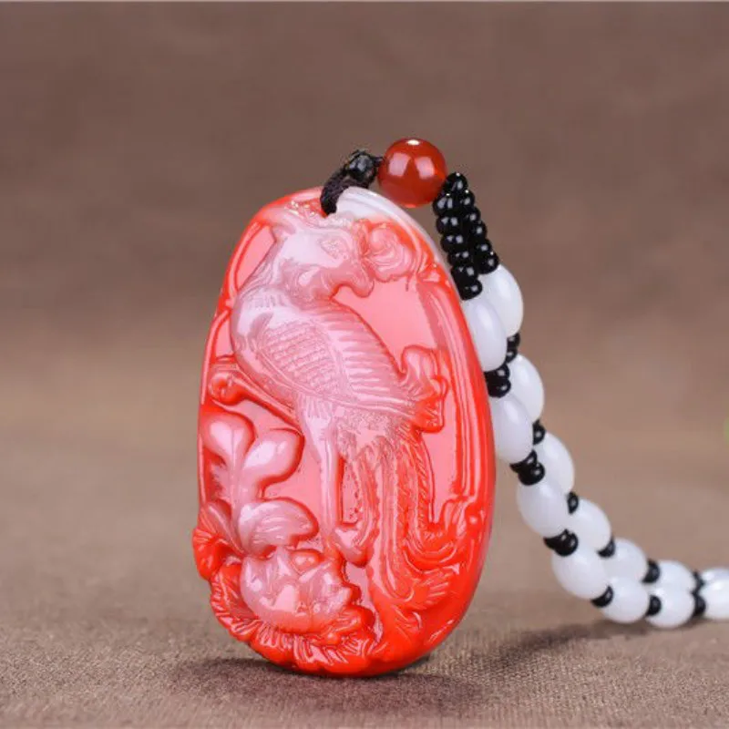 Подвеска из натурального красного белого нефрита с Фениксом ожерелье ручной