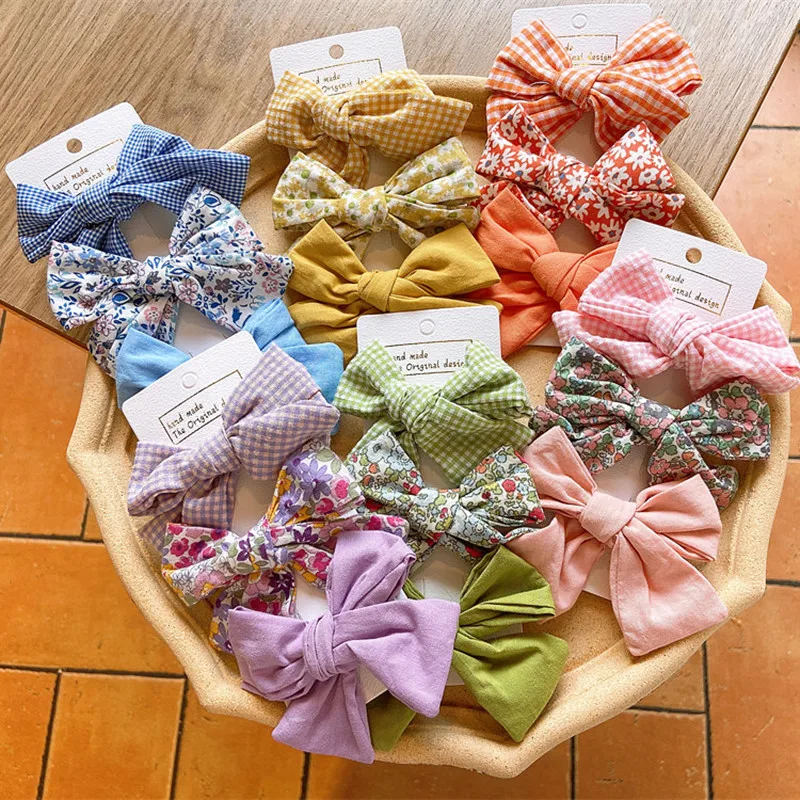 

3 Pcs New Korean Fresh Simple Plaid Floral Fabric Bow Duckbill Clip Fashion Beautiful Girl Children Barrettes Hair Accessories