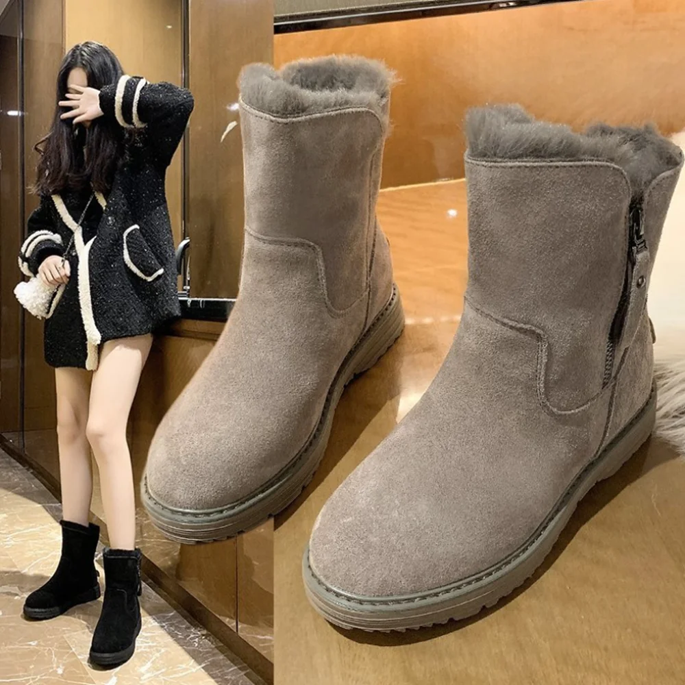 

Ботинки-мартинсы женские зимние с круглым носком, на молнии сбоку