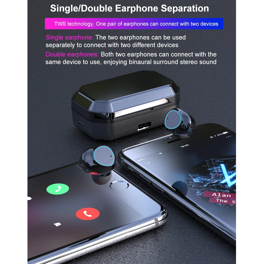 Bluetooth гарнитуры TWS беспроводные вакуумные стереонаушники Touch Mini черные наушники