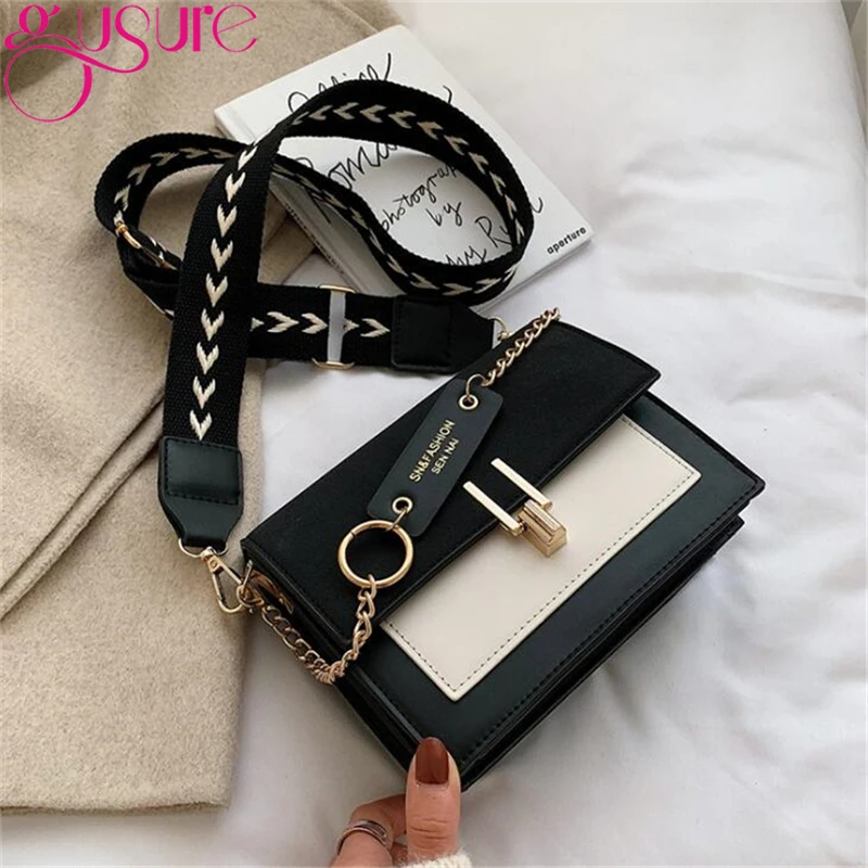 Gusure 2021 new handbags women fashion ins ultra fire retro wide shoulder strap messenger bag purse simple Crossbody Bags |