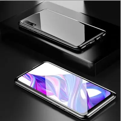Роскошный Магнитный чехол для huawei P Smart Z металлический каркас Doubl стекло в рамке Крышка P Smart Z защитный чехол для телефона - Цвет: Black