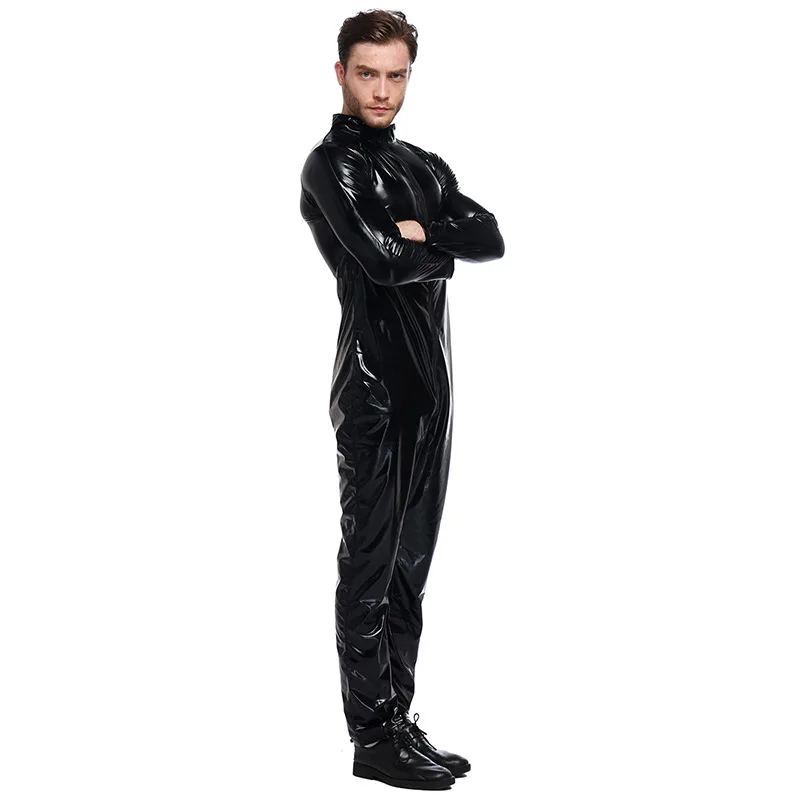 Helloween Sexy Wetlook Faux Leather Catwomen Jumpsuit Masquerade Clubwear Crotch Zipper Catsuit Bodysuit |