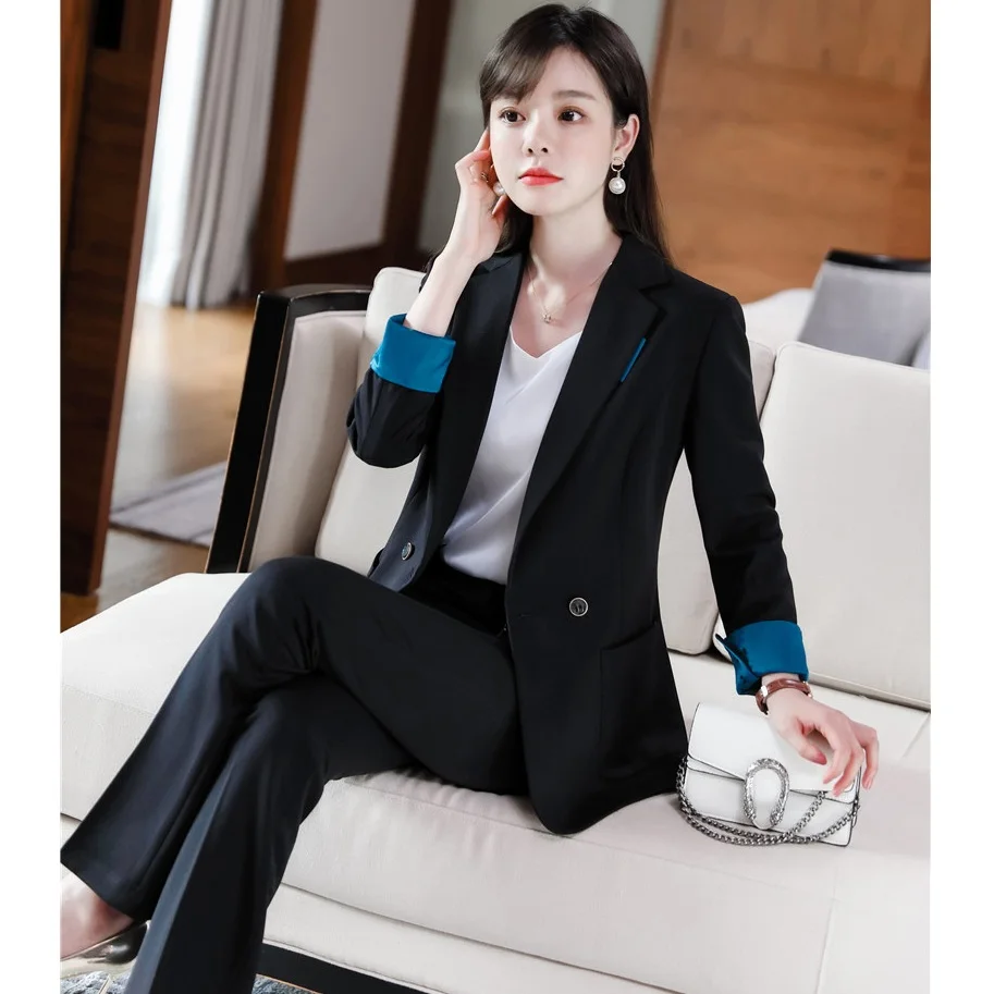 

Fashion Black Blazers Women Business Suits Formal Office Suits Work Wear Ladies Pant and Jacket Sets