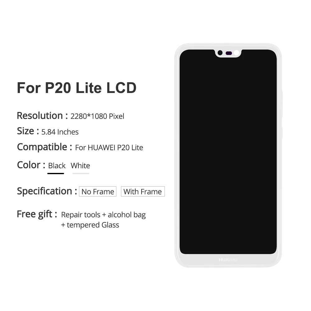 100% протестированный черный/белый 5 84 ''ЖК-дисплей для Huawei P20 Lite дисплей