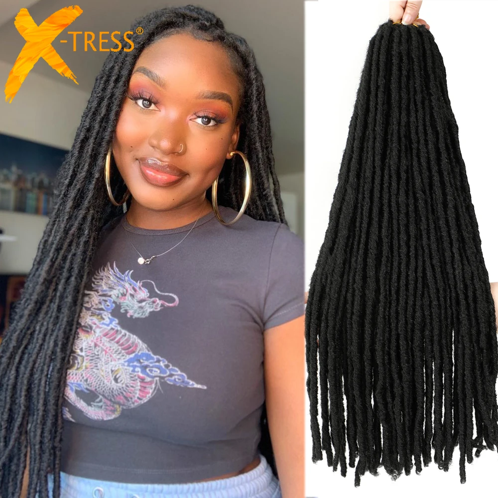 

X-TRESS Synthetic Faux Locs Black Color Crochet Hair Extensions Long Straight Dreadlocks Soft Knotless Pre Looped Braiding Hair
