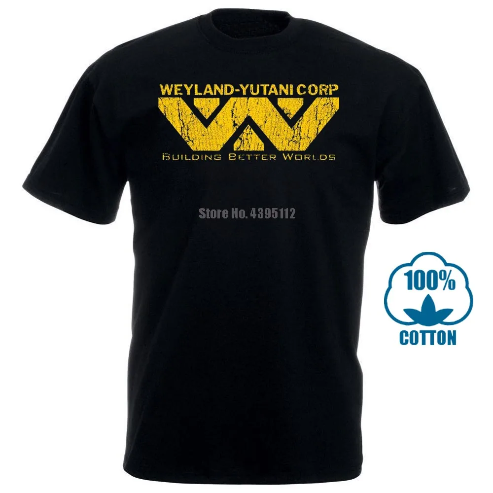 Новинка хлопковая забавная футболка Alien Weyland Yutani corp., футболка Building Better World Warrior corp., хипстерские топы, футболки - Цвет: Черный