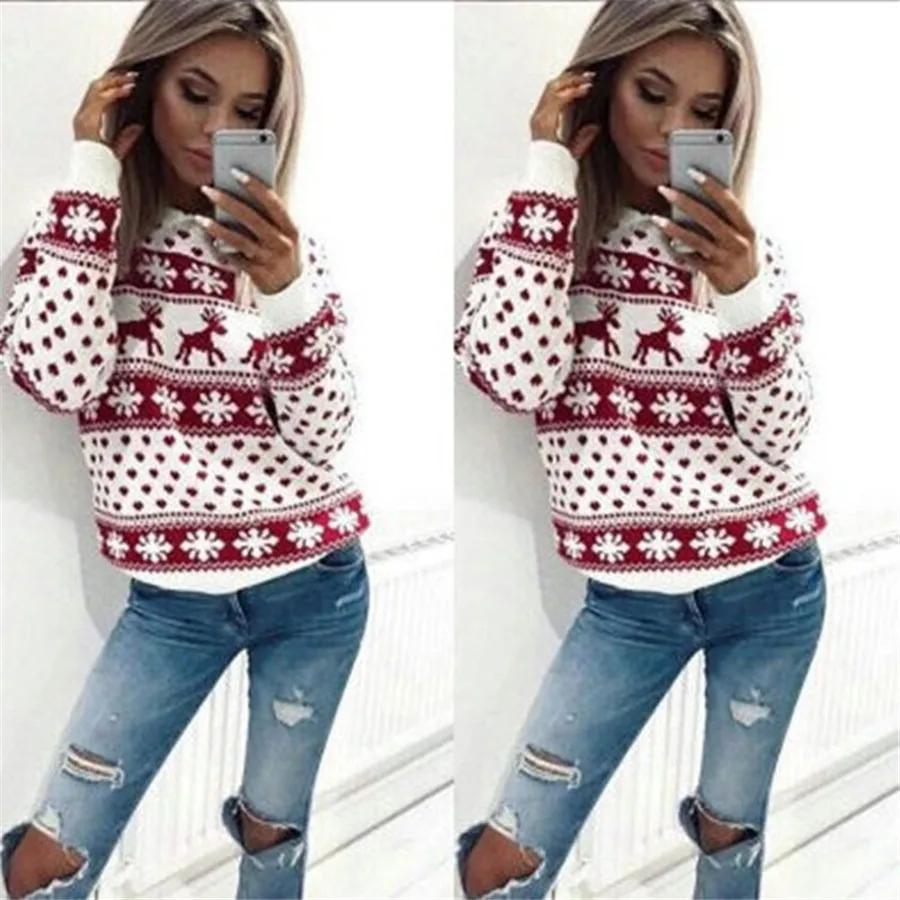 Женский короткий пуловер Рождественский зимний теплый из полиэстера | Женская