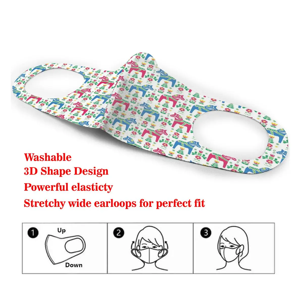 

Washable Earloop Mask 3D Horses Arrangement Of Red And Blue Cycling Anti Dust Mouth Face Care Respirator for Summer