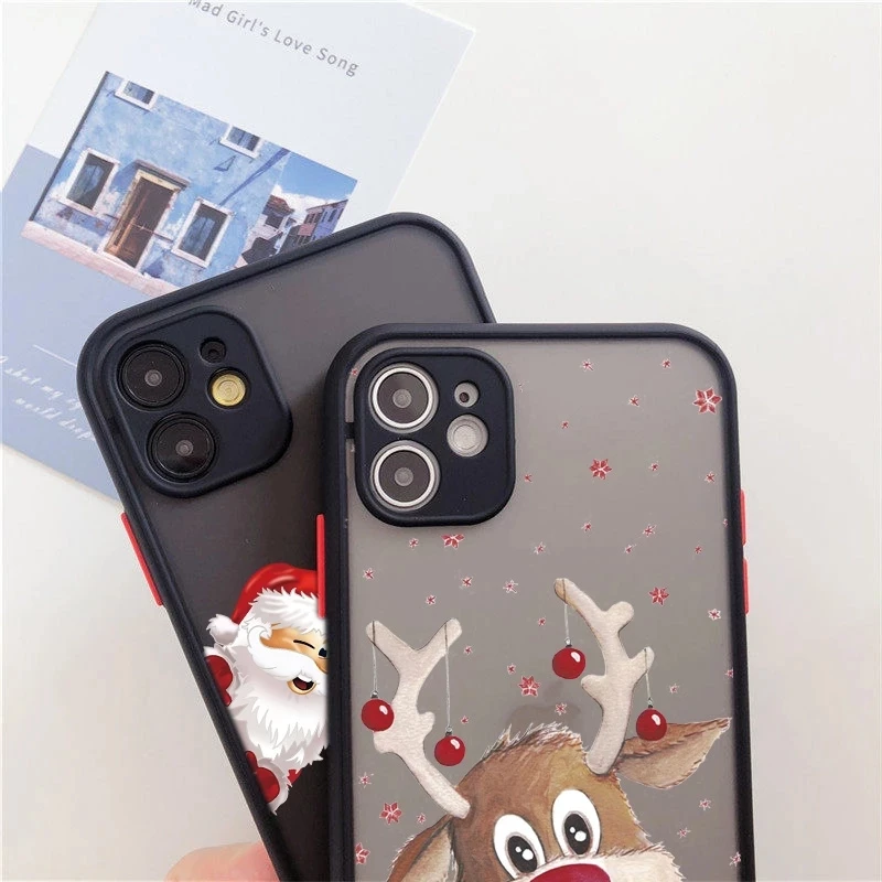USLION Cute Christmas Santa Claus Elk Phone Case For iphone 11 12 13 14 Pro Max Mini XR Xs Max 7 8 Plus Hard PC Protection Cover