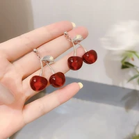 new trendy fruit long chain earring for women girls fashion genuine cute red cherry dangle earring fine jewelry bijoux gift