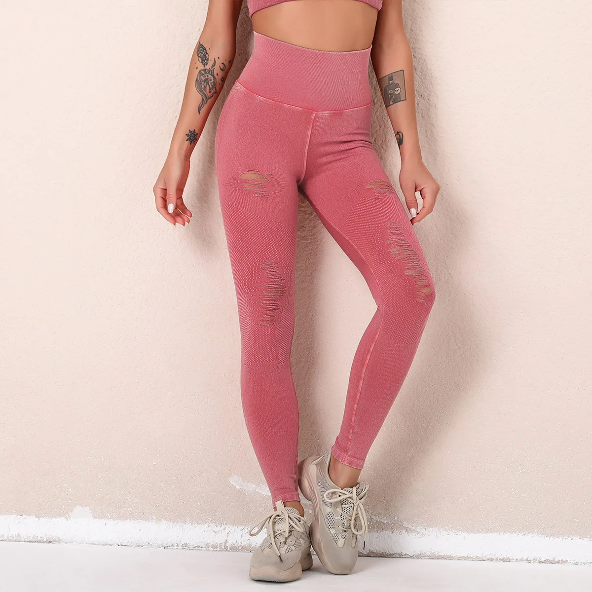 

New Fashion Woman Leggings Yoga Pants Hole Hollow Out Seamless High Waist Movement Nine Carry Buttock Run Gym Fitness Trousers