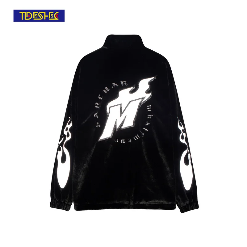 

Уличная куртка в стиле хип-хоп 2021, дизайнерская Светоотражающая куртка с надписью, Хлопковая мужская зимняя куртка в стиле Харадзюку, пальт...