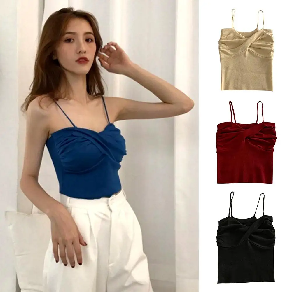 Женский облегающий Трикотажный жилет без рукавов с рюшами укороченный топ на