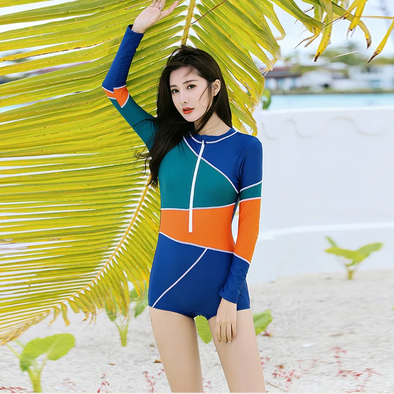 

Diving One Piece Swimsuit 2020 Long Sleeve Female Swimsuit Riot Swim Swimsuit Women Beach Sunscreen Sports Swimsuit Lady