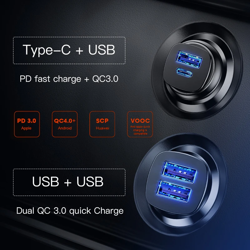Baseus 30 Вт автомобильное зарядное устройство USB C PD быстрое зарядное устройство для iPhone 11 Pro Max Быстрая зарядка 4,0 3,0 зарядное устройство для телефона Xiaomi HUAWEI samsung