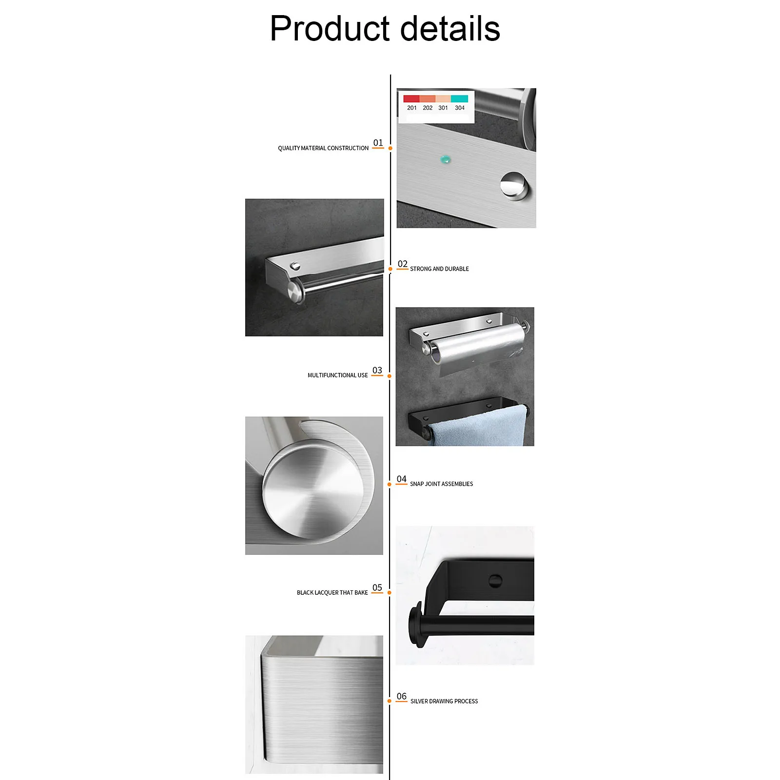 

Roll Paper Holder Towel Rack 304 Kitchen Roll Paper Stainless Steel Non-marking Stickers Wall Hanging Rack Wall Hanging Bathroom