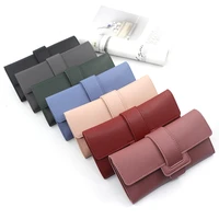 women long korean buckle simple wallets female three fold clutch bag coin purses ladies drawstring multi card pocket card bag