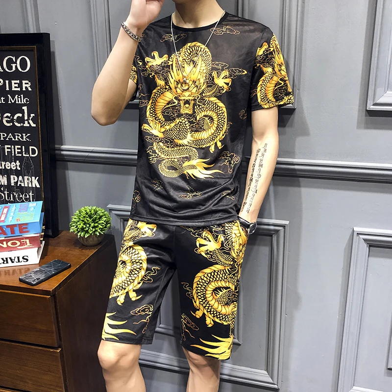 Летний мужской комплект спортивных костюмов футболка + шорты Быстросохнущий из 2