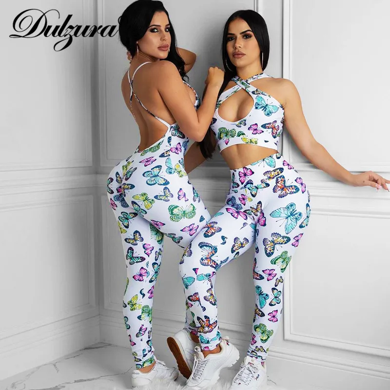 Dulzura Женский комплект из 2 предметов с принтом бабочки короткий топ леггинсы для