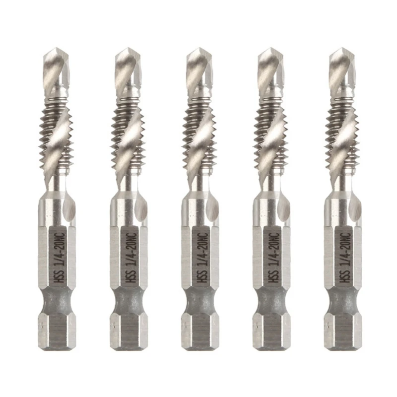 

5Pcs HSS 1/4-20NC Hand Tools 6.35mm Composite Hex Shank Drill Bit Screw Thread Tap Machine