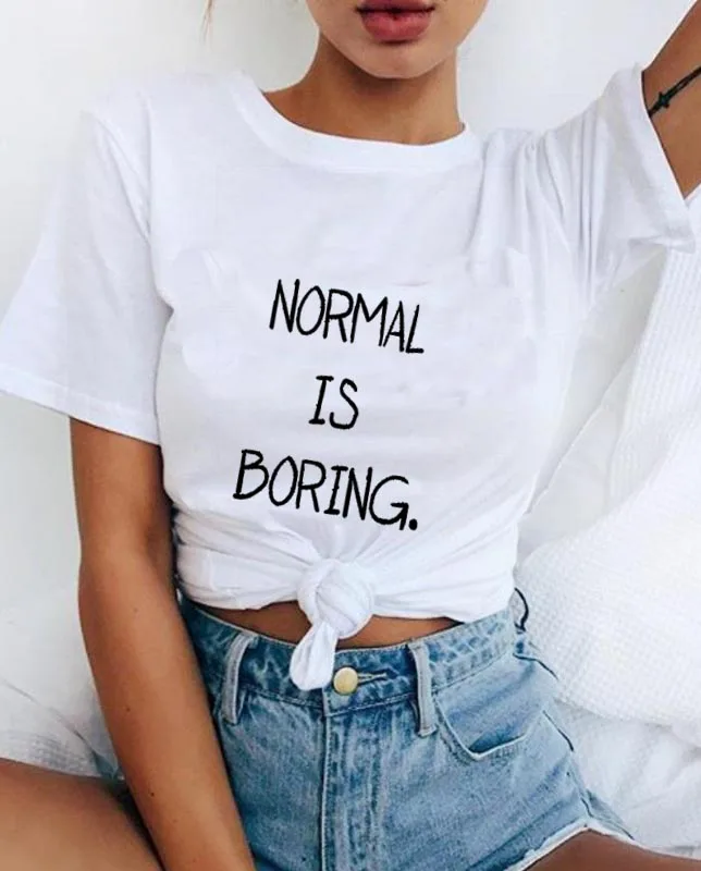 Обычная скучная Женская Летняя короткая футболка с буквенным принтом