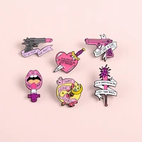 cartoon lipstick weapon enamel pin beautiful girl magic cosmetic badge brooch denim clothes bag lapel pin gift for friends girls