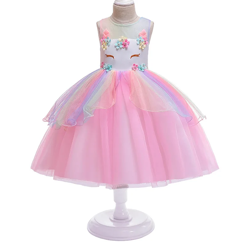 Girls Unicorn Costume with Hair Band Wings Suit Kids Baby Flowers Rainbow Tutu Birthday Party Princess Cosplay Dress for 4 to 10