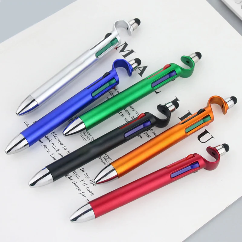 6pcs 4 color multifunction ballpoint pen screen stylus touch pen phone holder ballpen school stationery office writing supplies free global shipping