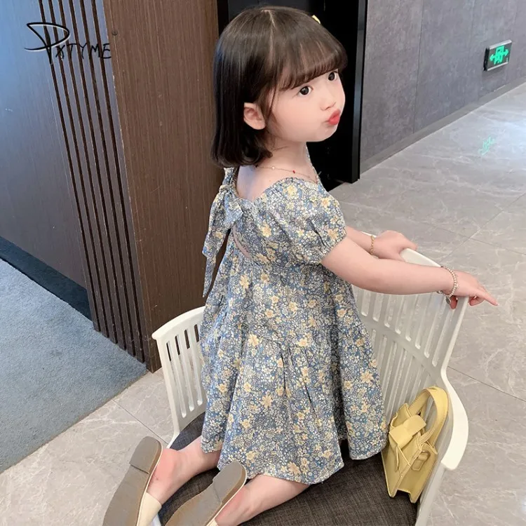 

Children's Clothing Girls' Floral Dress 2021 Summer Children's Bubble Sleeve Princess Dress Little Girl Backless Short Sleeve