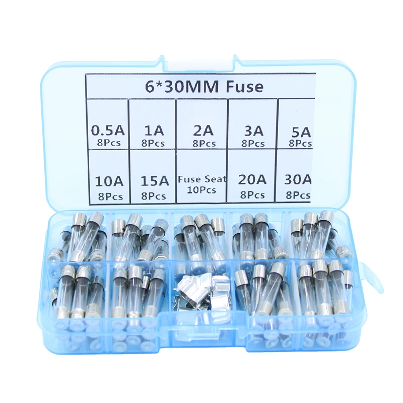 72 шт./лот 6*30 мм быстро выдувное стекло трубчатый предохранитель Ассорти набор