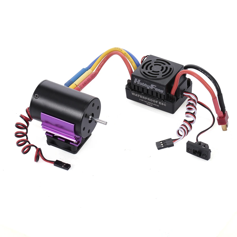 Бесщеточный двигатель с радиатором и 60A ESC водонепроницаемостью BEC для 1/10 RC Car Truck