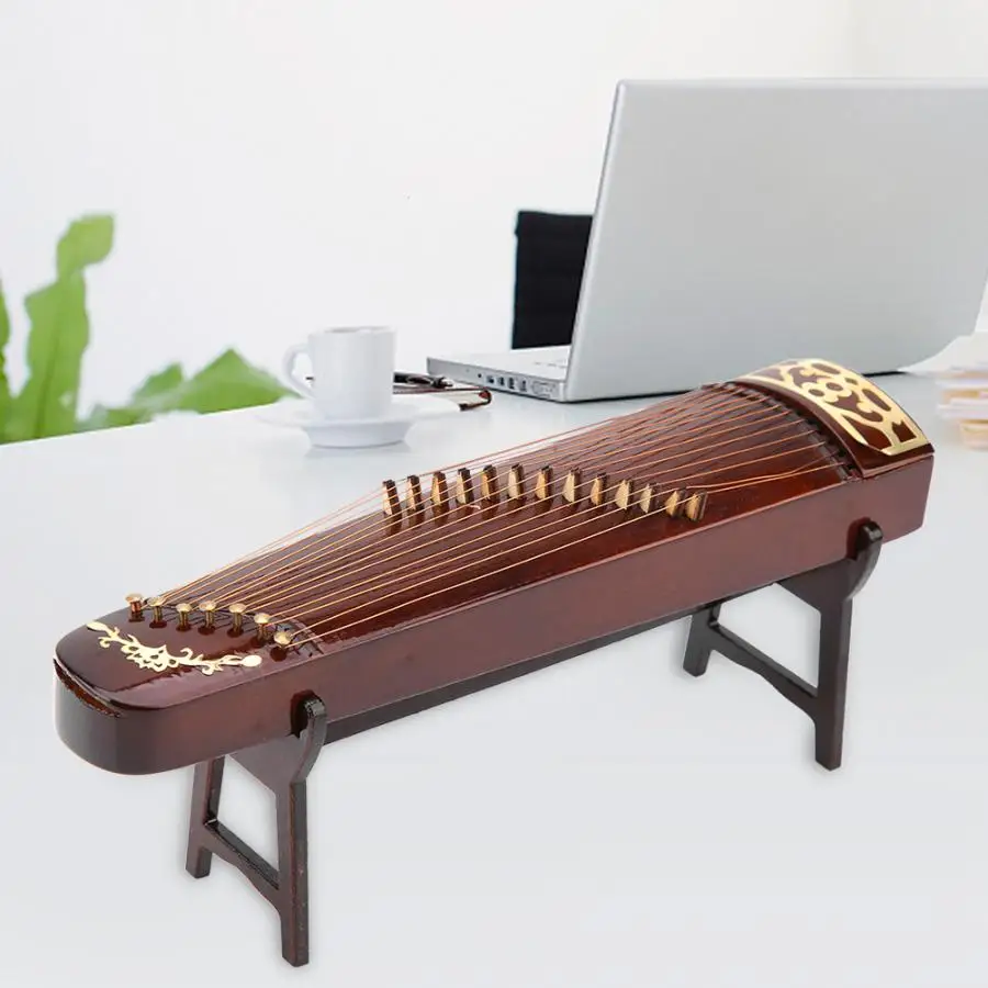 Деревянные маленькие китайские zither Музыкальные инструменты модели дисплей миниатюрные украшения ремесло Домашний декор