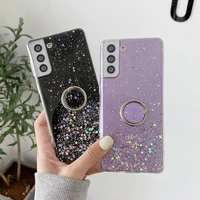 glitter paillettes drop proof ring phone case for samsung glaxy s21 s20 plus note 20 10 a52 a72 a32 a51 bling sequin clear cover