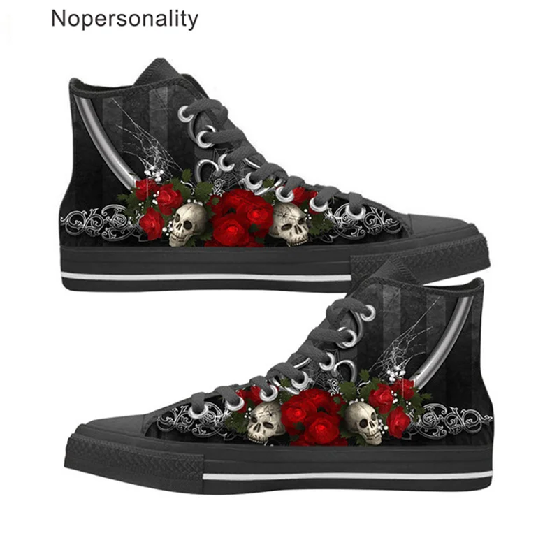 

Nopersonality Rose Skull Print Men's Walking Sneakers Comfortable High Top Vulcanized Shoes Teenager Unique Street Canvas Shoes