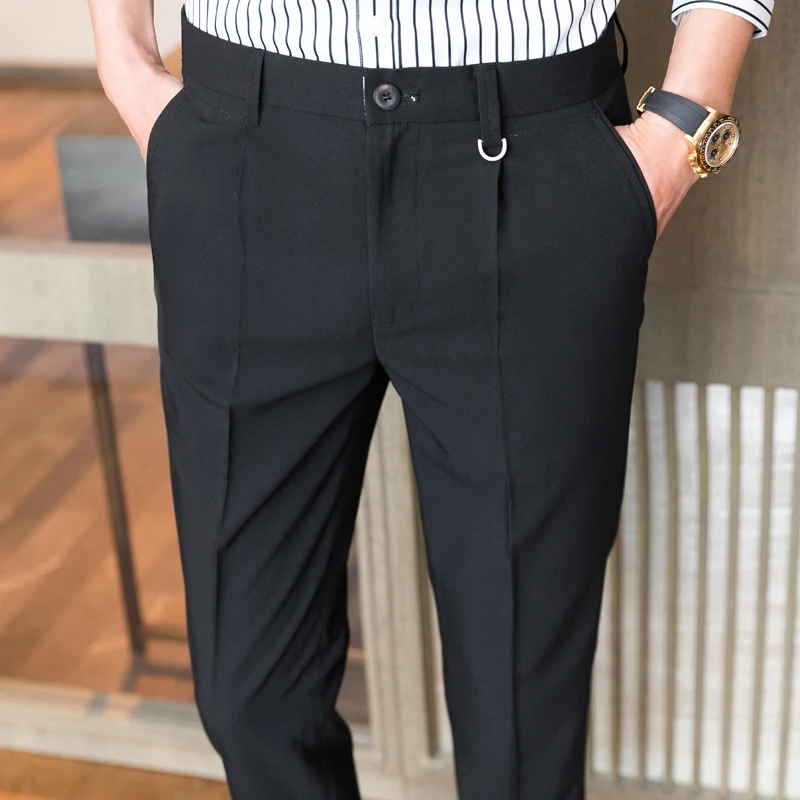 

Solid Ankle Length Suit Pants for Men 2021 Casual Business Formal Trousers Fashion Slim Fit Pantalon Homme Classique Formal Pant
