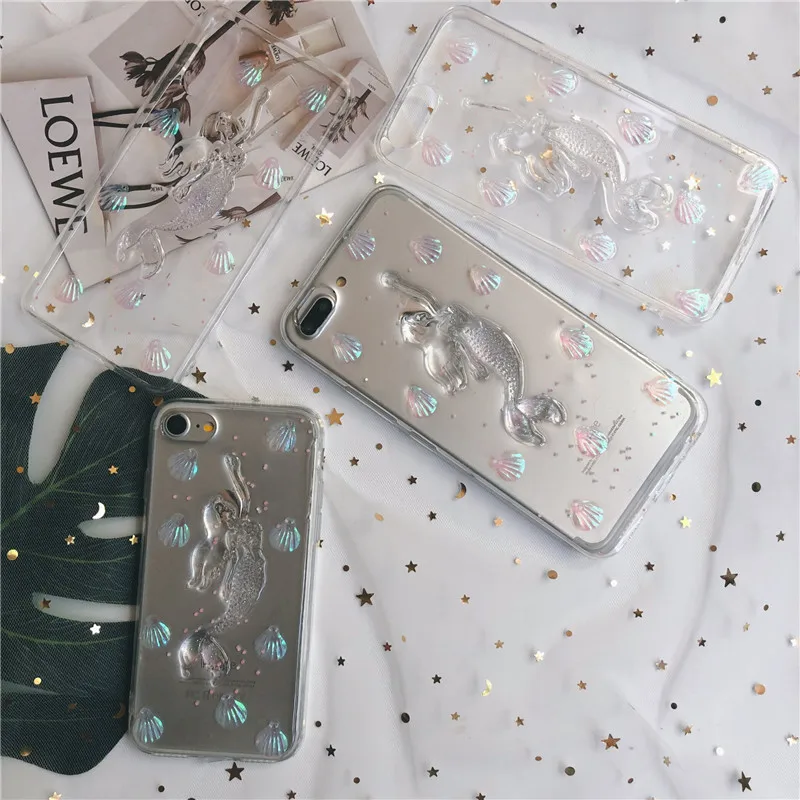 Для iPhone 6 7 8 Plus X XR XS 11 Pro Max для Samsung S7 edge S8 S9 S10 Note 9 10 3D Блестящий чехол Русалка мягкий