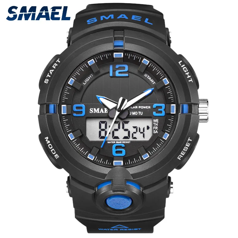 

SMAEL Solar Military Sport Watch for Men Dual Time 50M Waterproof Swim Men's LED Digital Watches Running Stopwatch Male Clock