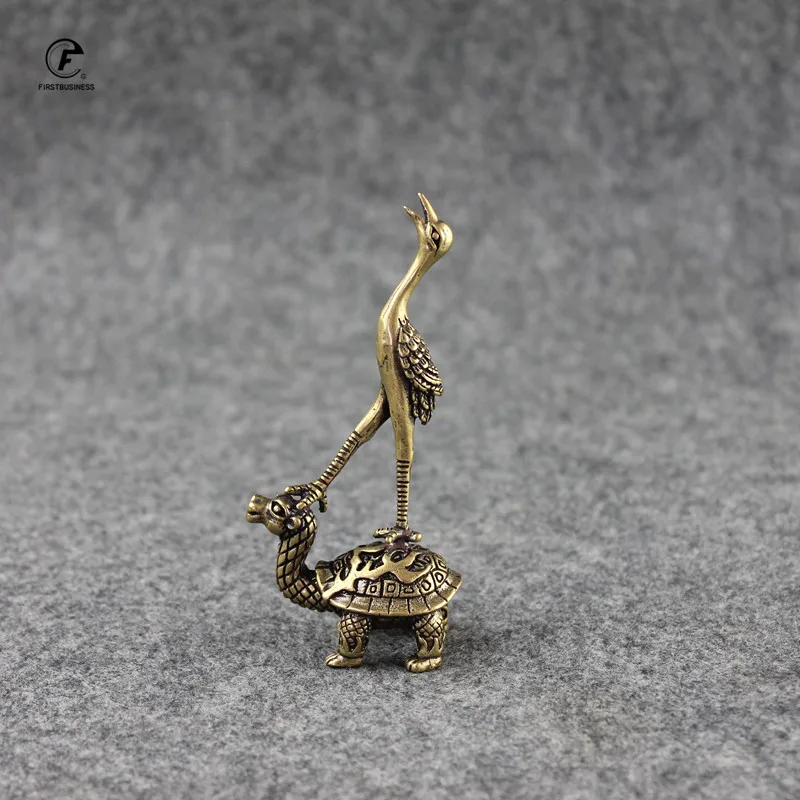 Антикварные медные украшения китайские Статуэтки журавли фэн шуй для черепах