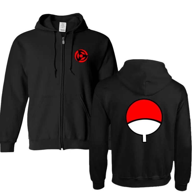 

Japanese Cartoon Hooded Sweatshirt Men Black Anime Coat Thick Winter Hoodie Men Uchiha Syaringan Clothes