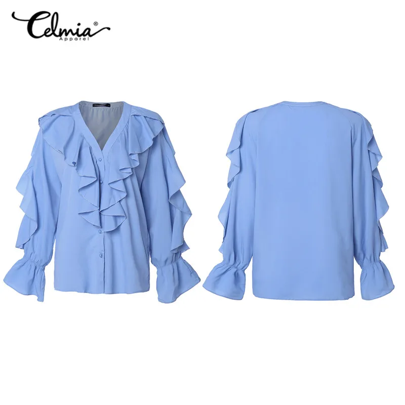 Рубашка женская с V-образным вырезом элегантная однотонная блузка длинным