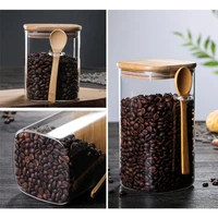 airtight food storage jar glass coffee bean spice sugar flour jars containers with lids and wooden spoon