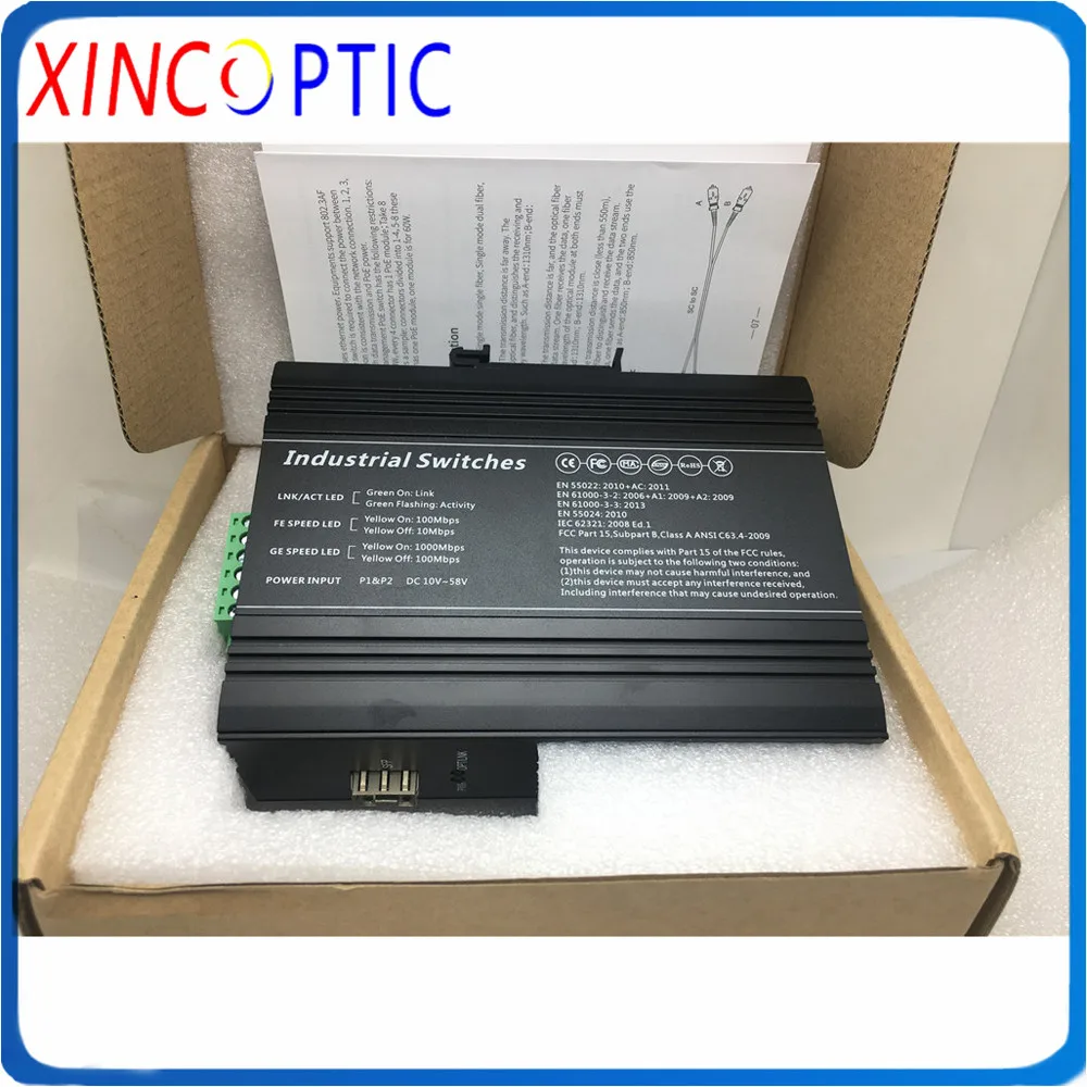 1POE IEEE802.3af/at + 1 двойное волокно SM 1310 нм 20 км SC.3-порт 10/100/1000 м Промышленный Коммутатор