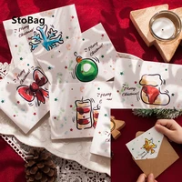 stobag 10pcs merry christmas paper envelope card wish message card christmas tree decoration small gift card with stickers