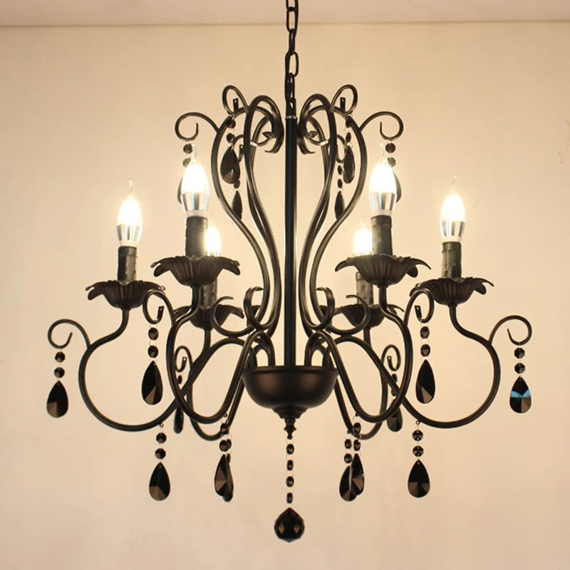 

American Wrought Iron Chandelier Lighting Luxury Living Room Crystal Hanging Lamp Modern Dining Room Bedroom Candle Chandeliers