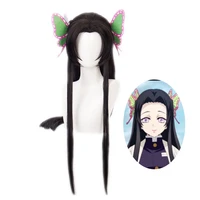 demon slayer anime cosplay wig high temperature material kochou kanae same style black beauty pointed straight hair dress up wig
