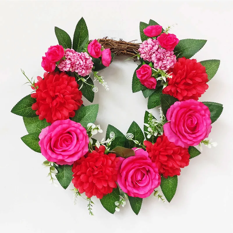 

Factory Supplier Rose flower Home Garden Decoration Products Hanging Ring Artificial Flower Wreath Door Ornament Wall Hanging We