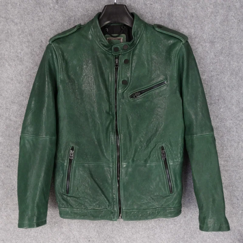 

Free shipping.natural tanning sheepskin coat.Brand man handsome casual leather jacket,fashion vintage genuine leather coat,