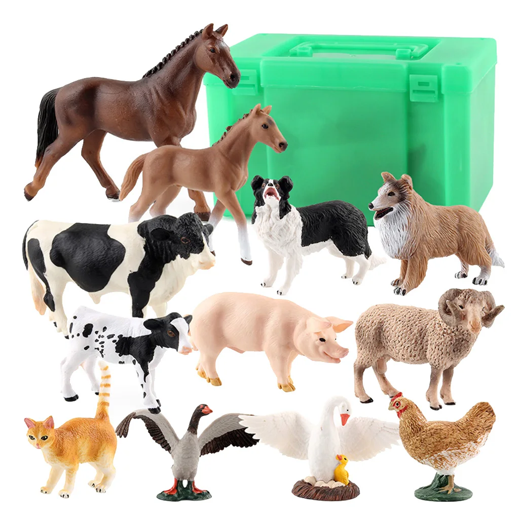 12 Pieces Simulation Farm Animal Model Plastic Action figure with Storage Base for Sandtables Home Decor |